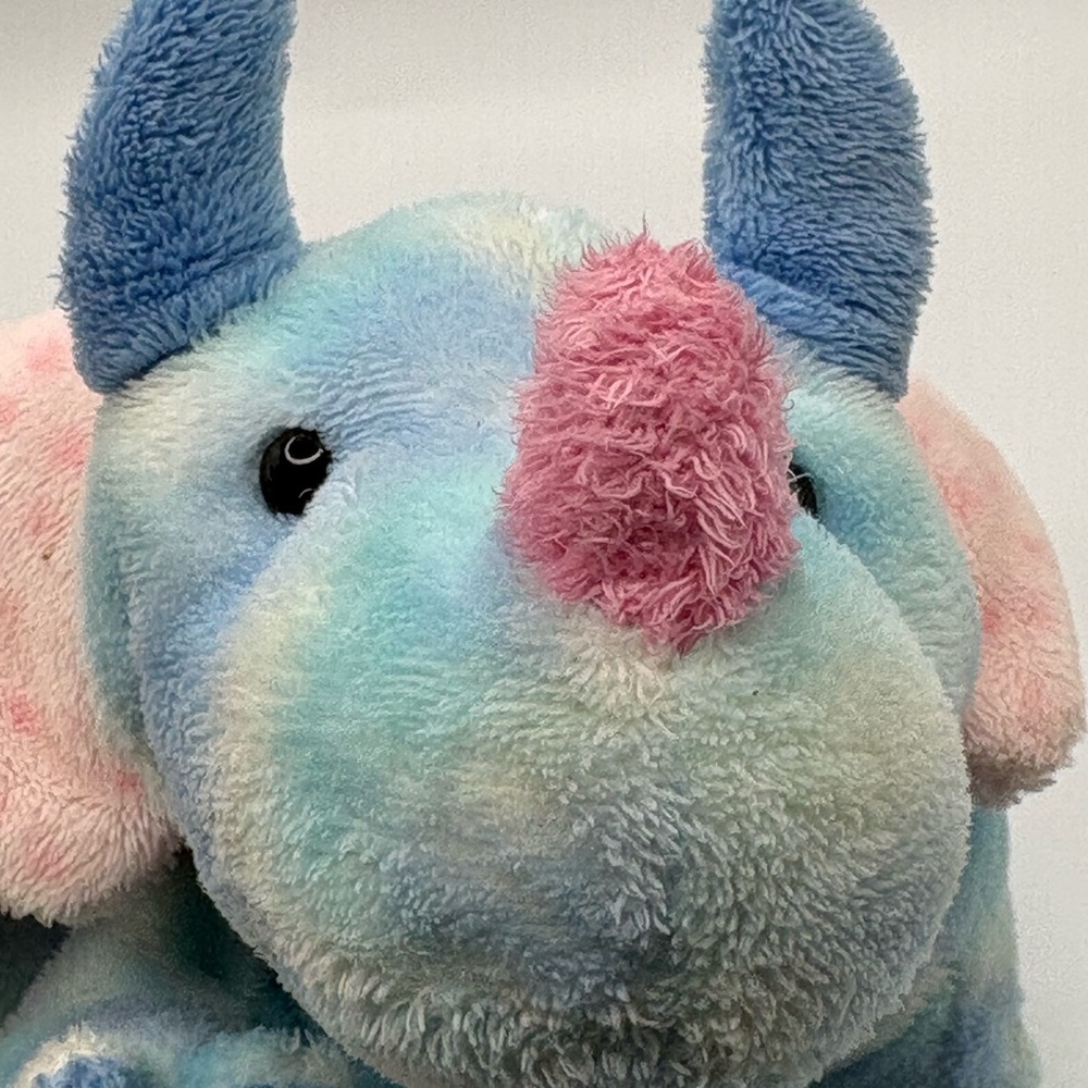 2006 Ty Pluffies Tromps Triceratops Dinosaur Plush Stuffed Toy Tye Dye Blue 12” - Picture 9 of 15